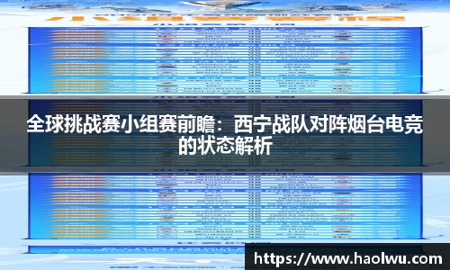 全球挑战赛小组赛前瞻：西宁战队对阵烟台电竞的状态解析